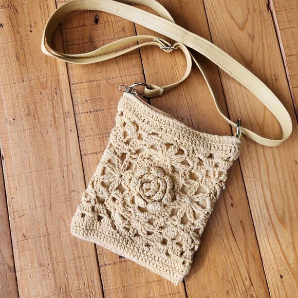 🌻cream crochet crossbody bag purse - Picture 7 of 7